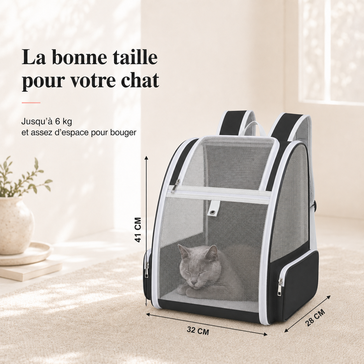 Dimensions et taille adaptee a votre chat - Sac � dos pliable ventil� pour chat