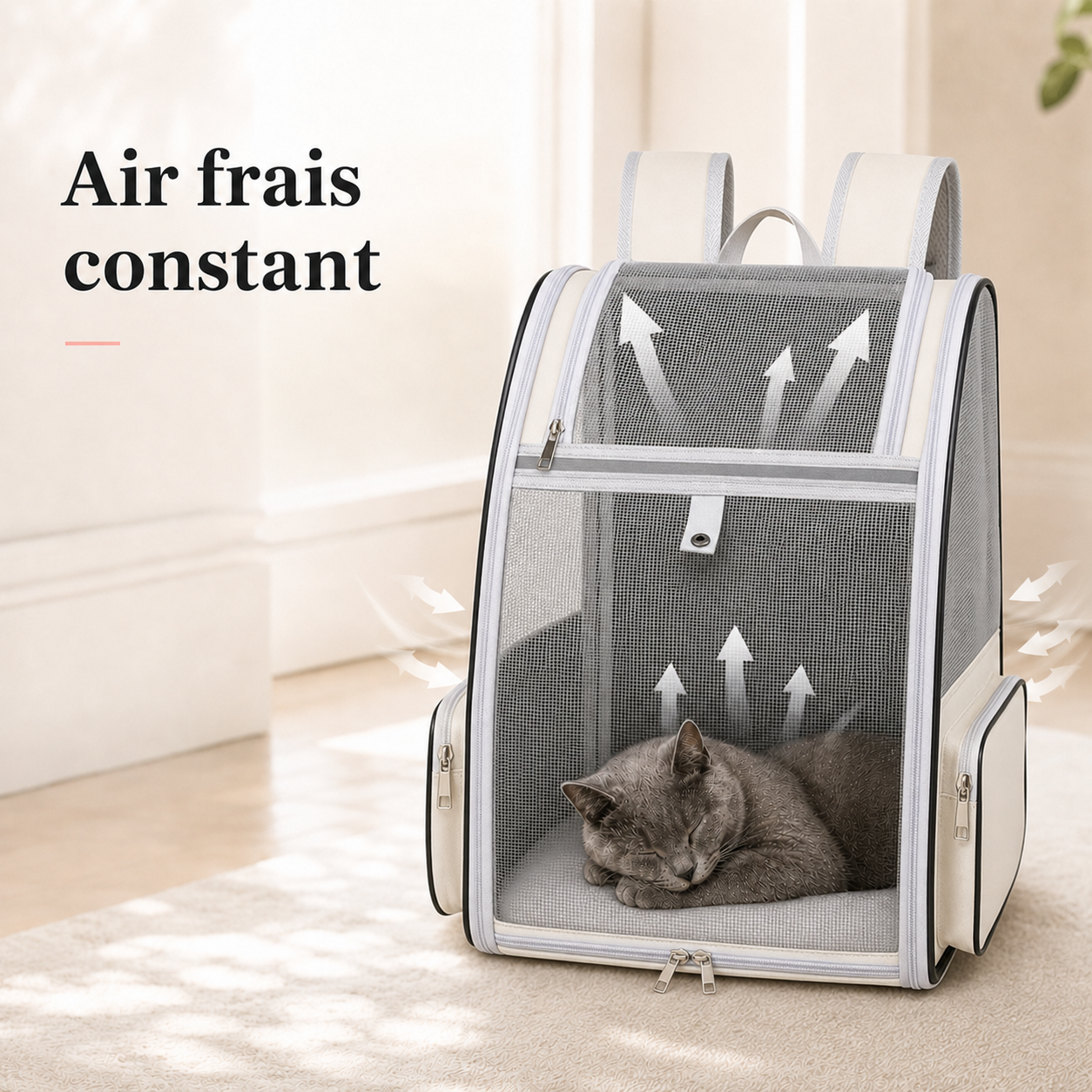 Air frais constant et ventilation - Sac � dos pliable zipp� pour chat