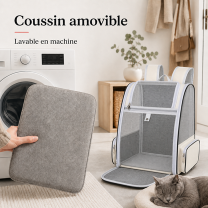 Coussin amovible lavable en machine - Sac � dos pliable zipp� pour chat
