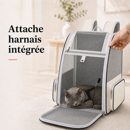 Attache harnais integree - Sac � dos pliable zipp� pour chat