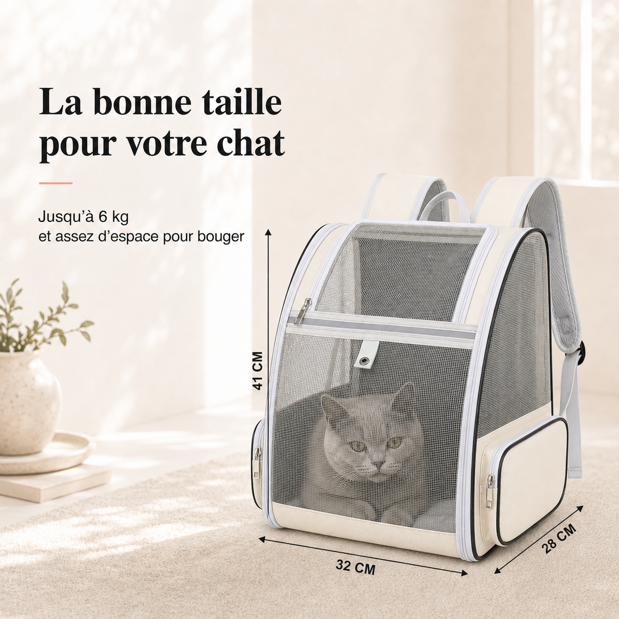 Dimensions et taille adaptee a votre chat - Sac � dos pliable zipp� pour chat