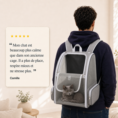 Avis client 5 etoiles - Sac � dos pliable zipp� pour chat adulte