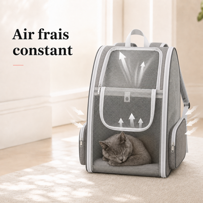 Air frais constant et ventilation - Sac � dos pliable zipp� pour chat adulte