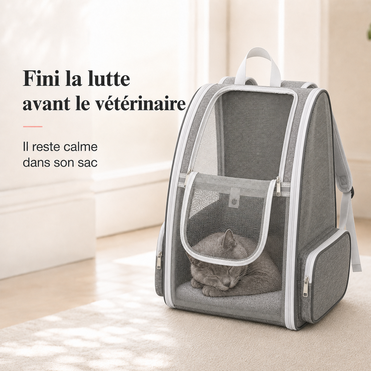Fini la lutte avant le veterinaire - Sac � dos pliable zipp� pour chat adulte