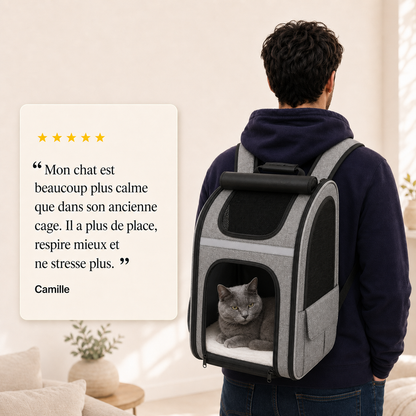 Avis client 5 etoiles - Sac � dos pour chat adulte � fermeture - Gris