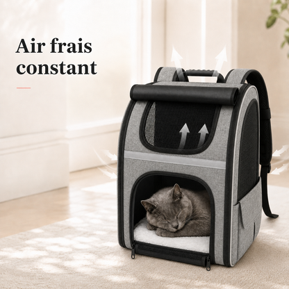 Air frais constant et ventilation - Sac � dos pour chat adulte � fermeture - Gris