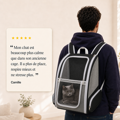 Avis client 5 etoiles - Sac � dos pour chat adulte zipp� - Noir