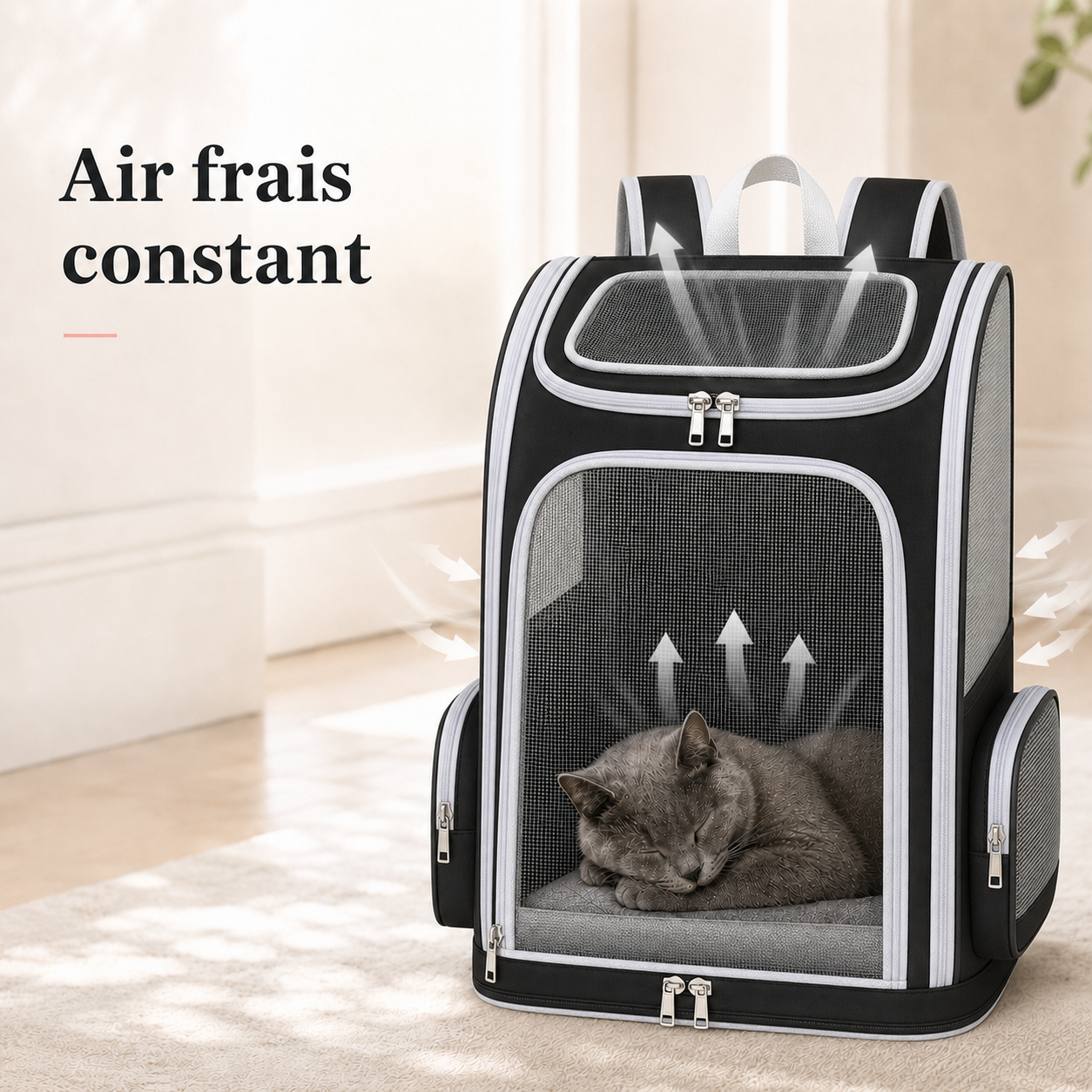 Air frais constant et ventilation - Sac � dos pour chat adulte zipp� - Noir