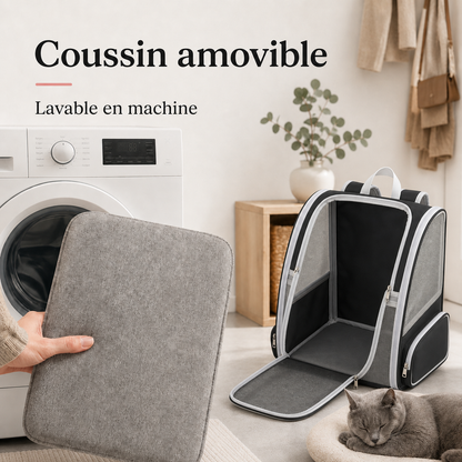 Coussin amovible lavable en machine - Sac � dos pour chat adulte zipp� - Noir