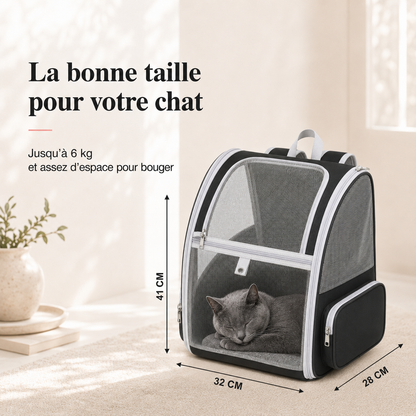 Dimensions et taille adaptee a votre chat - Sac � dos pour chat adulte zipp� - Noir