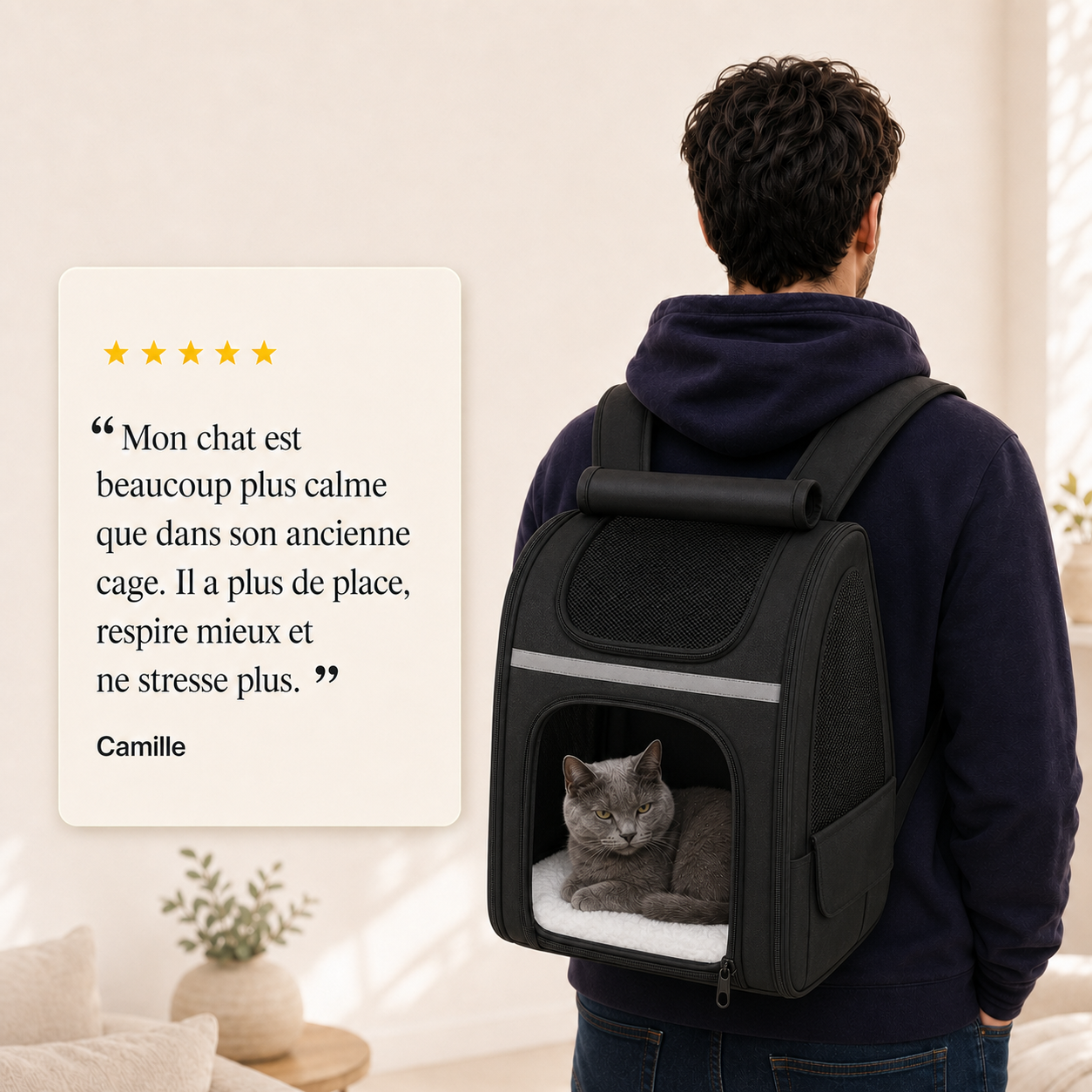 Avis client 5 etoiles - Sac � dos respirant pour chat adulte