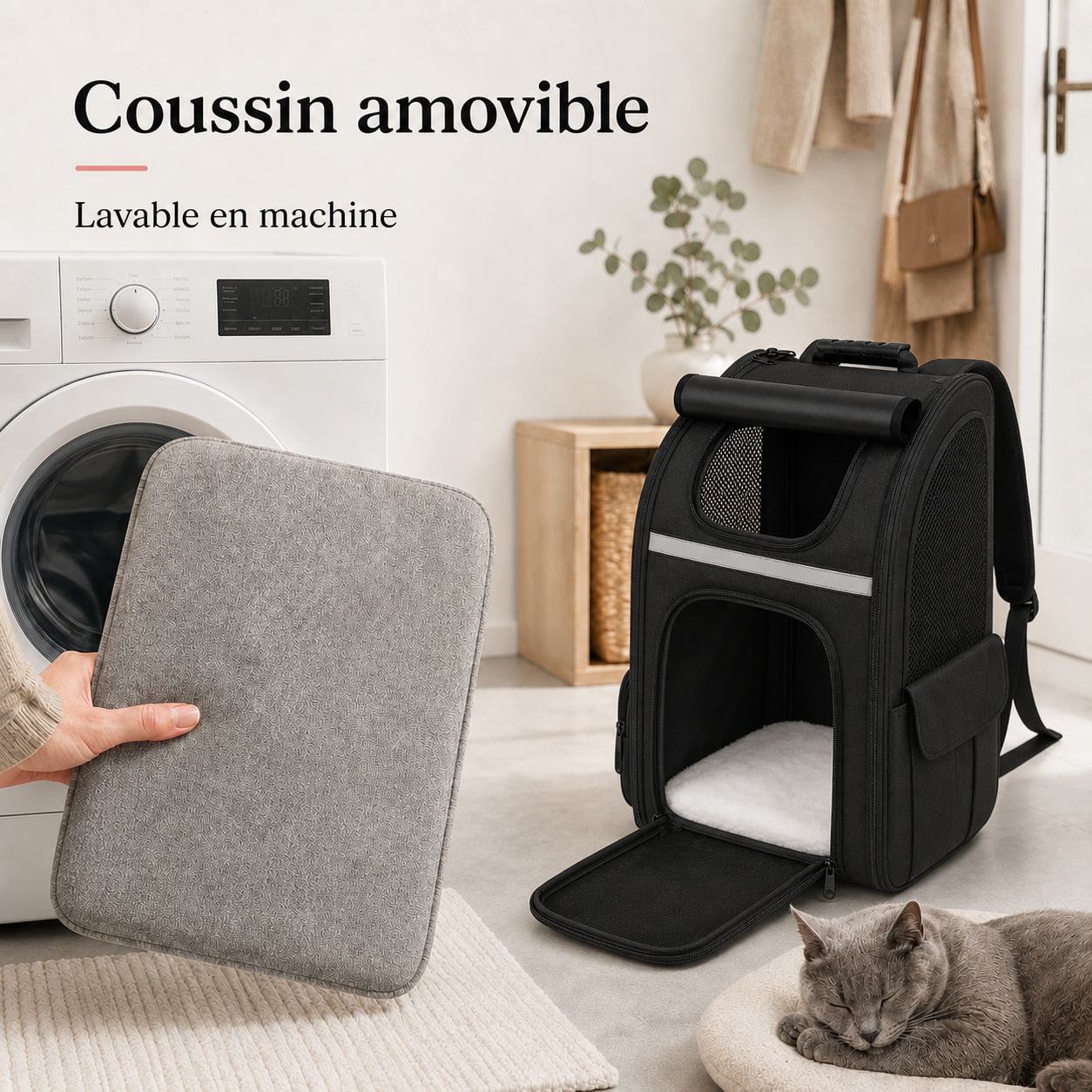 Coussin amovible lavable en machine - Sac � dos respirant pour chat adulte