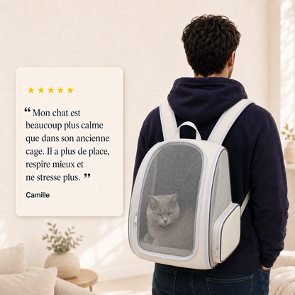 Avis client 5 etoiles - Sac � dos robuste pour chat adulte