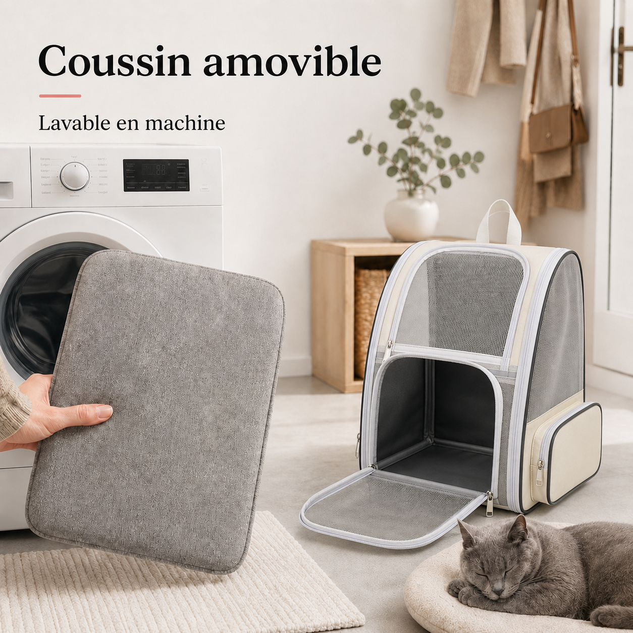 Coussin amovible lavable en machine - Sac � dos robuste pour chat adulte