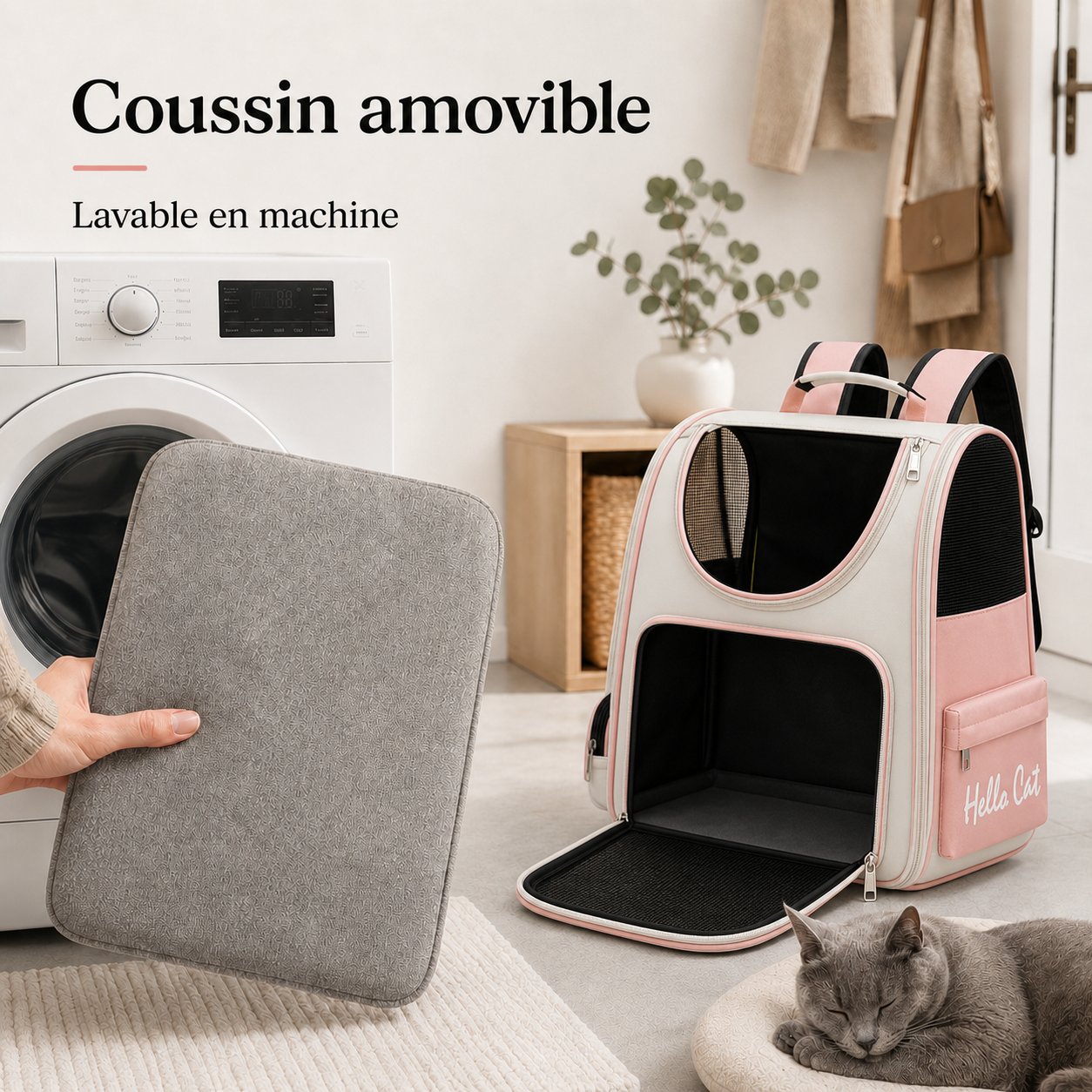 Coussin amovible lavable en machine - Sac � dos ventil� pour chat