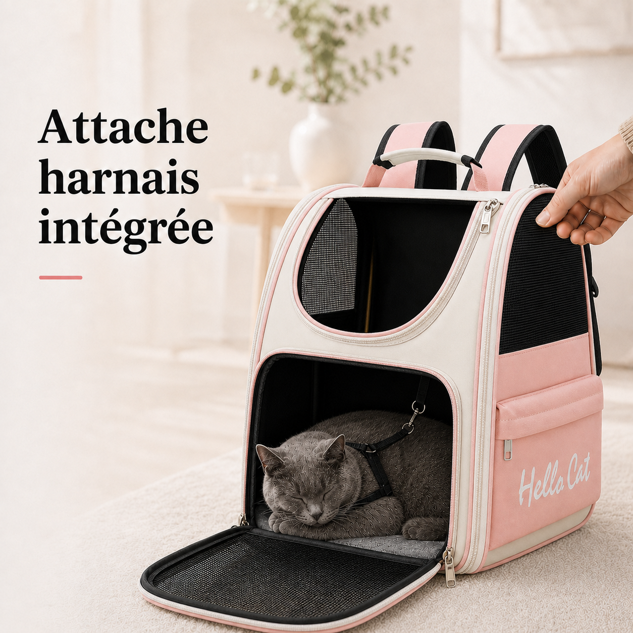 Attache harnais integree - Sac � dos ventil� pour chat