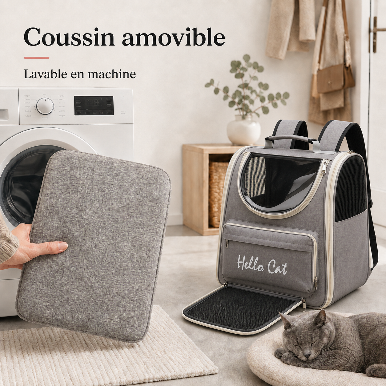 Coussin amovible lavable en machine - Sac � dos vision a�r� pour chat