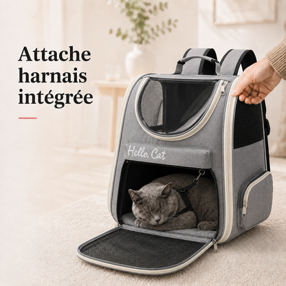Attache harnais integree - Sac � dos vision a�r� pour chat