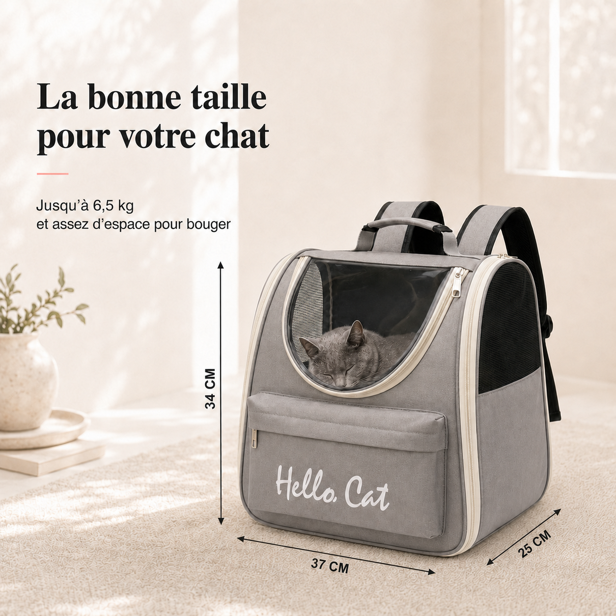 Dimensions et taille adaptee a votre chat - Sac � dos vision a�r� pour chat
