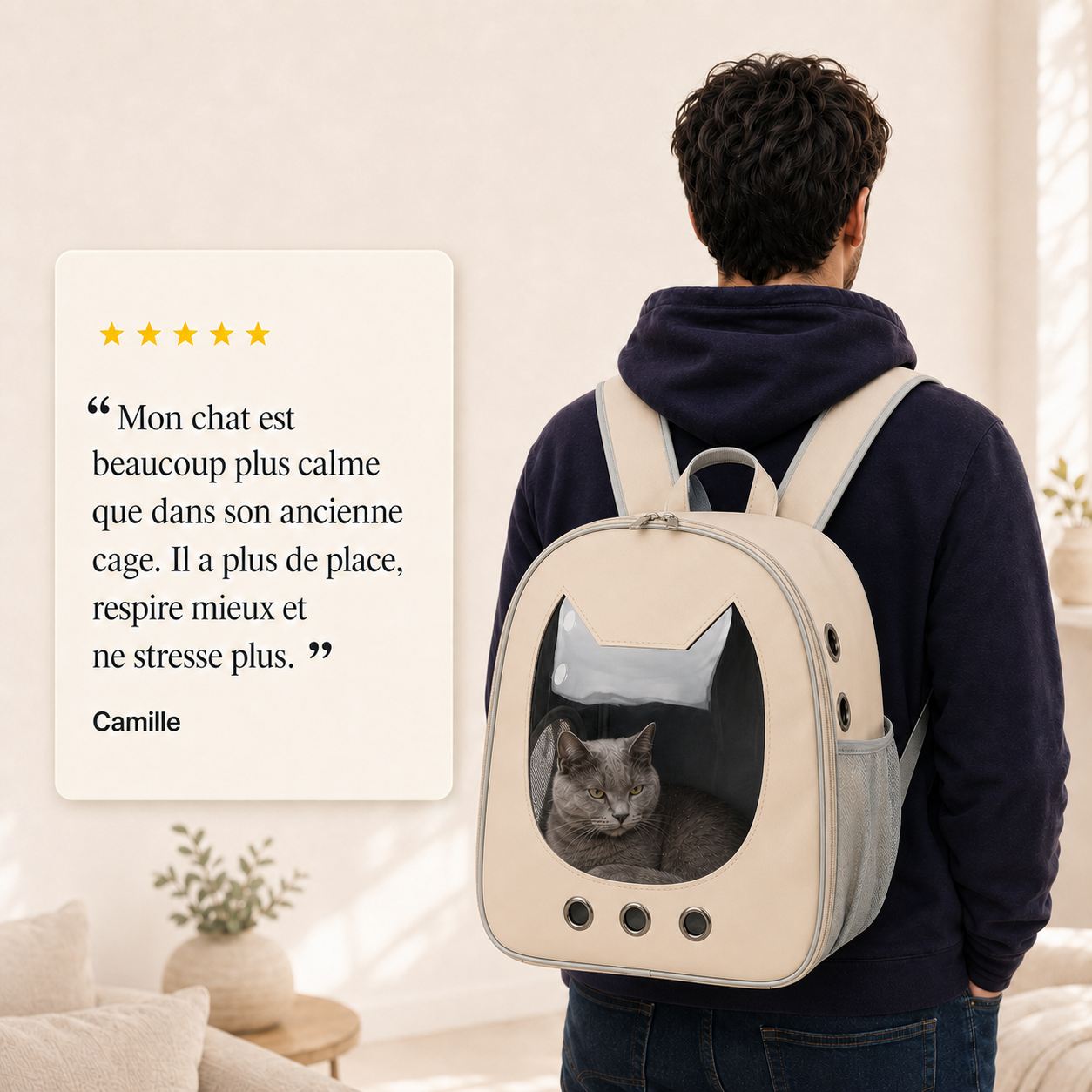 Avis client 5 etoiles - Sac � dos zipp� compact pour chaton