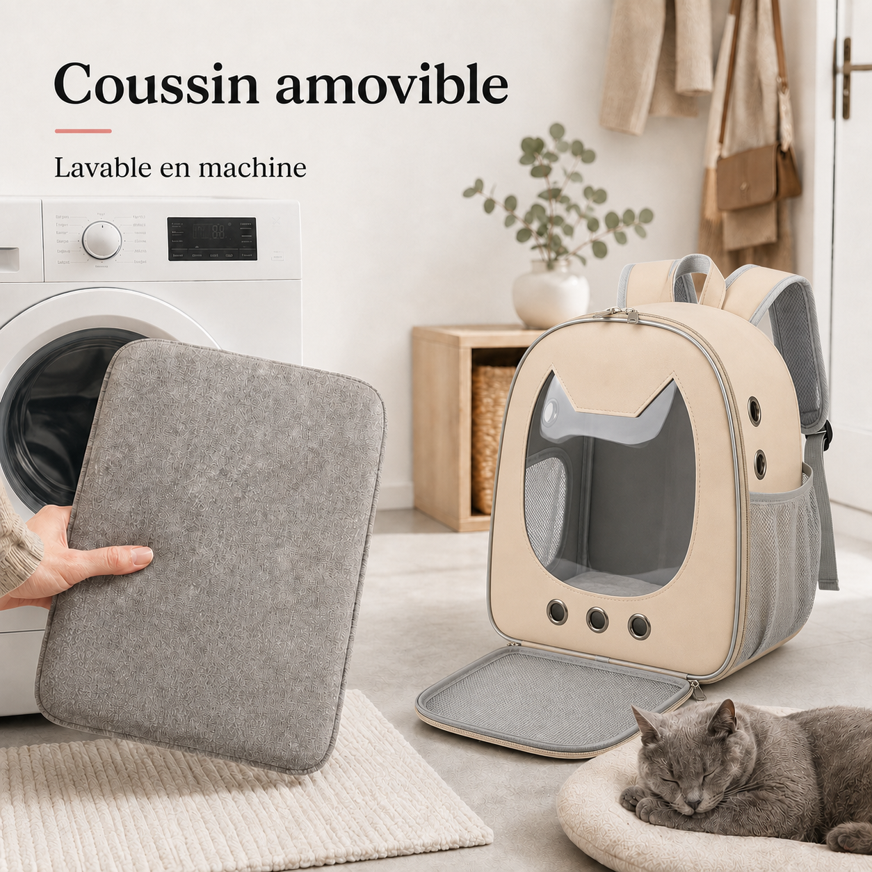 Coussin amovible lavable en machine - Sac � dos zipp� compact pour chaton