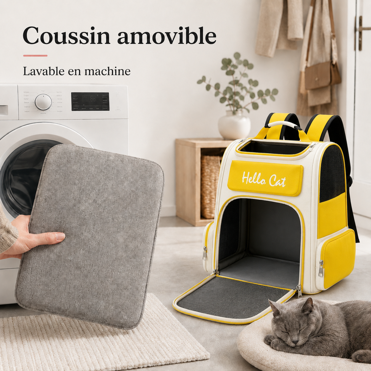 Coussin amovible lavable en machine - Sac � dos zipp� pour chat