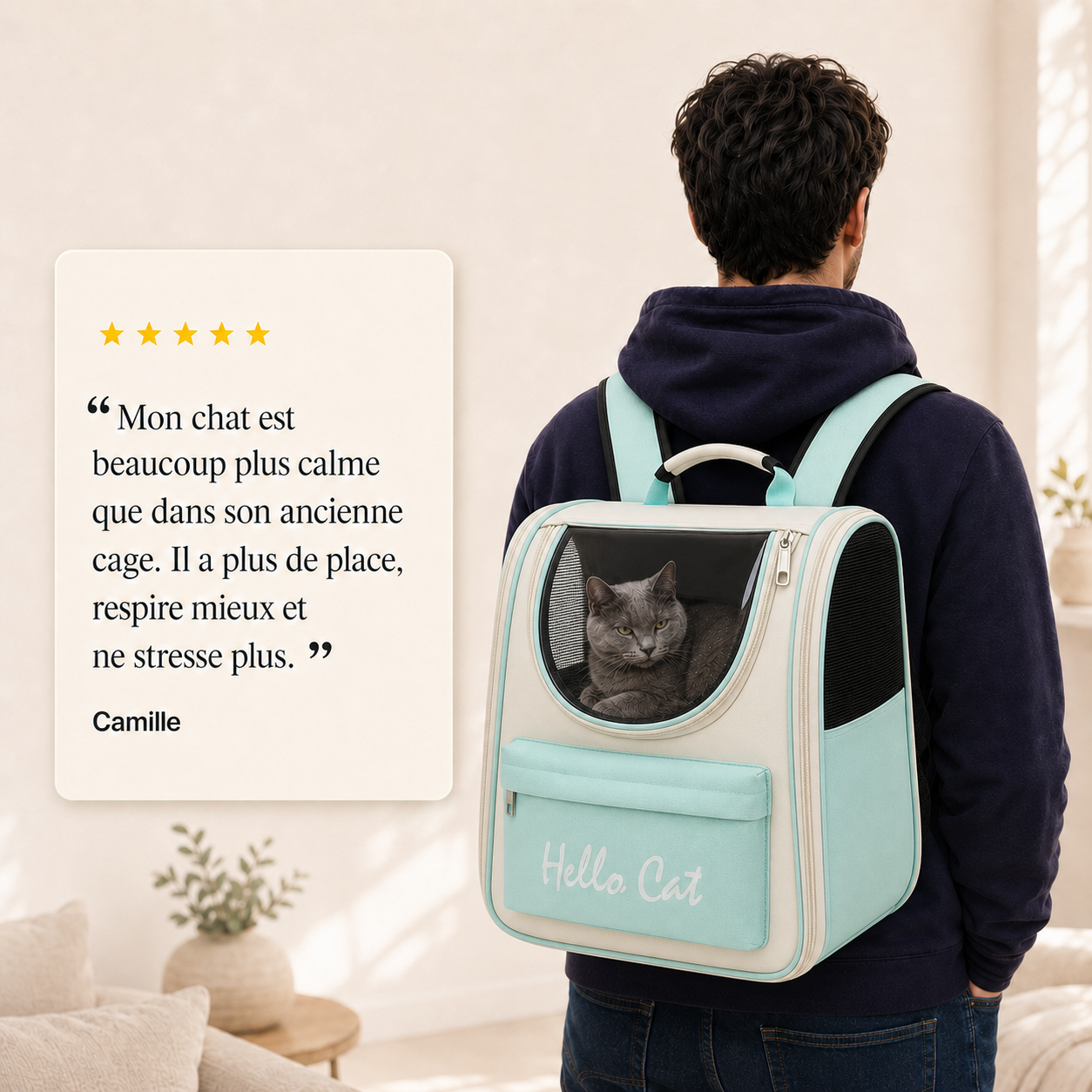 Avis client 5 etoiles - Sac � dos zipp� respirant pour chat
