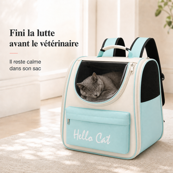 Fini la lutte avant le veterinaire - Sac � dos zipp� respirant pour chat