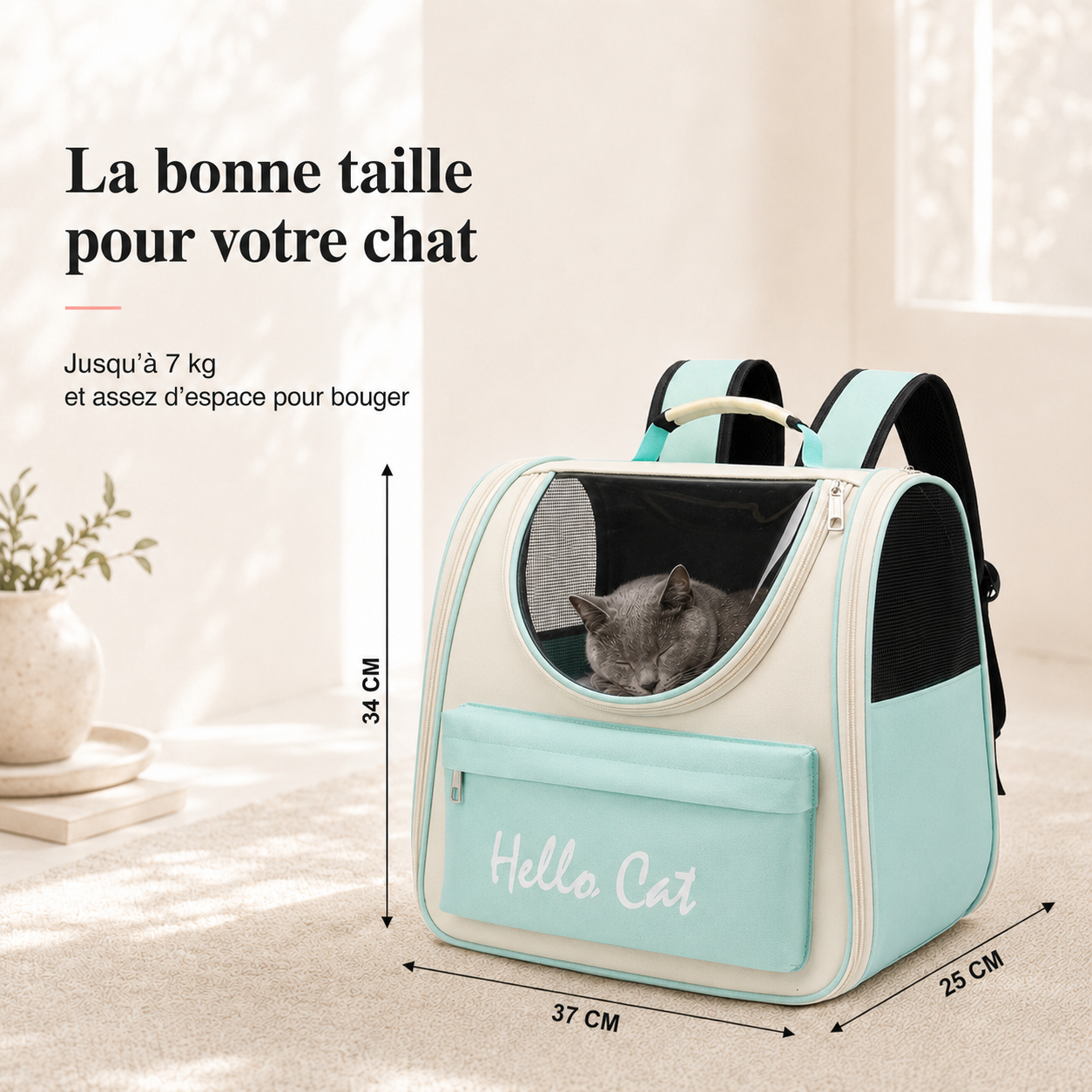 Dimensions et taille adaptee a votre chat - Sac � dos zipp� respirant pour chat