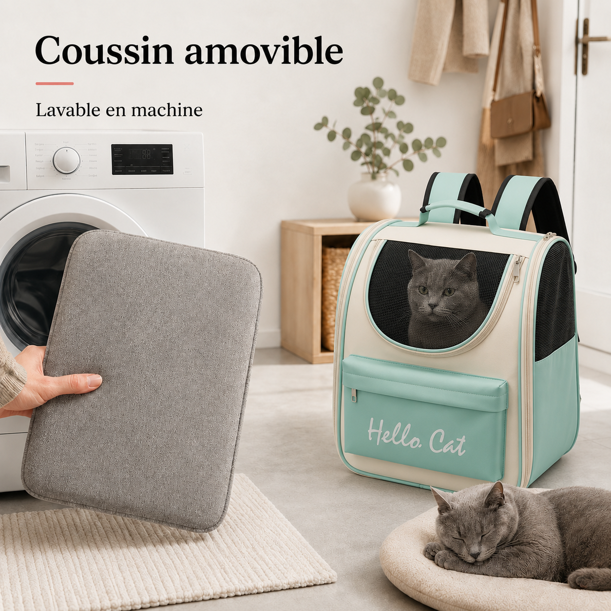 Coussin amovible lavable en machine - Sac de transport a�r� pour chaton