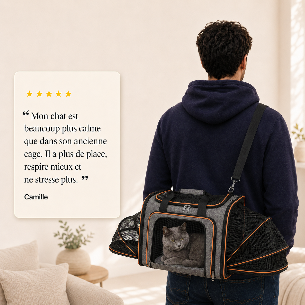 Avis client 5 etoiles - Sac de transport A�ro modulable pour chat