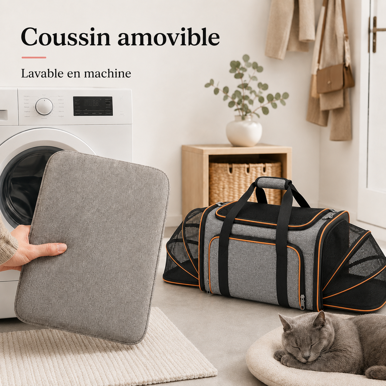 Coussin amovible lavable en machine - Sac de transport A�ro modulable pour chat