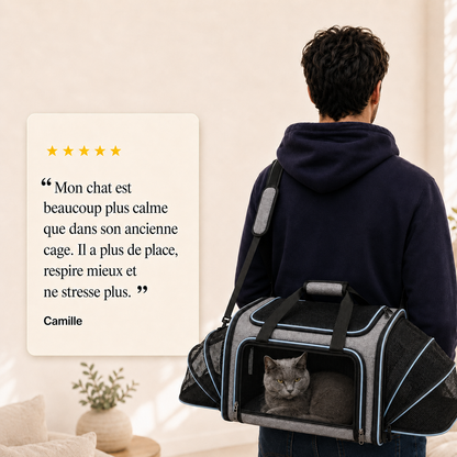 Avis client 5 etoiles - Sac de transport cabine extensible pour chat