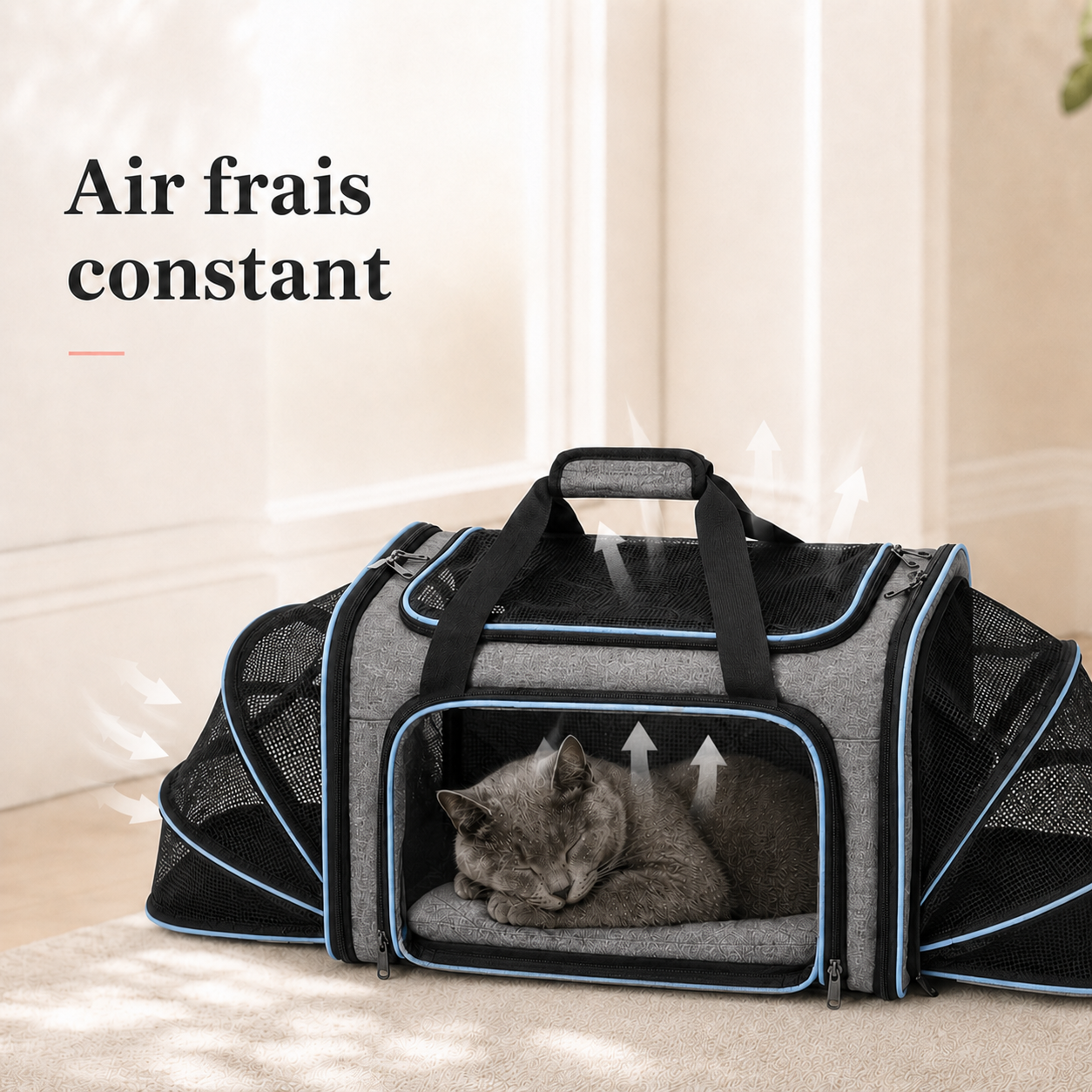 Air frais constant et ventilation - Sac de transport cabine extensible pour chat