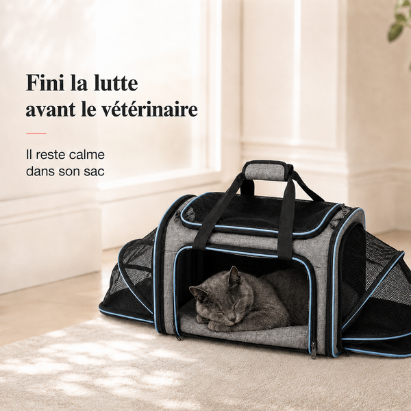 Fini la lutte avant le veterinaire - Sac de transport cabine extensible pour chat