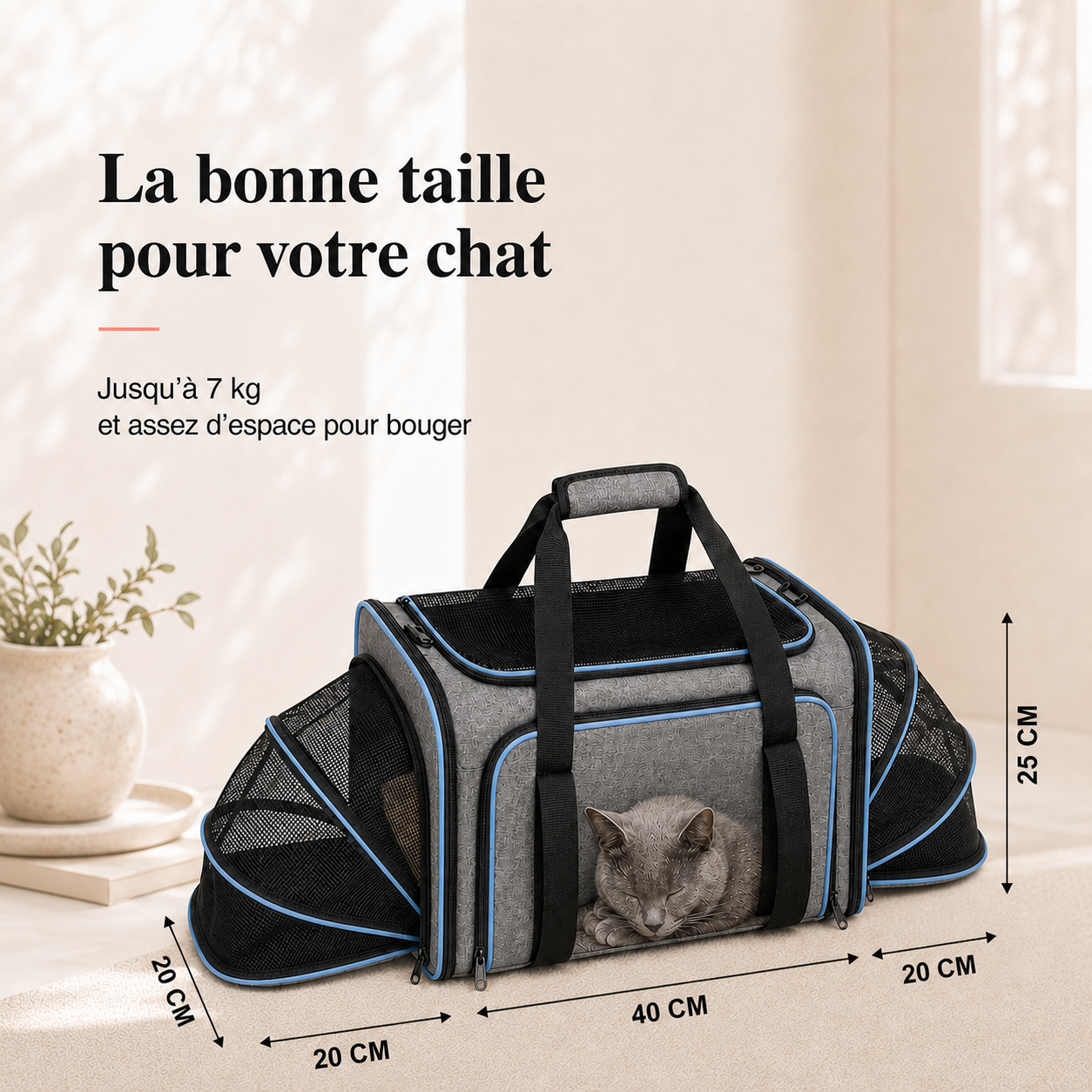 Dimensions et taille adaptee a votre chat - Sac de transport cabine extensible pour chat