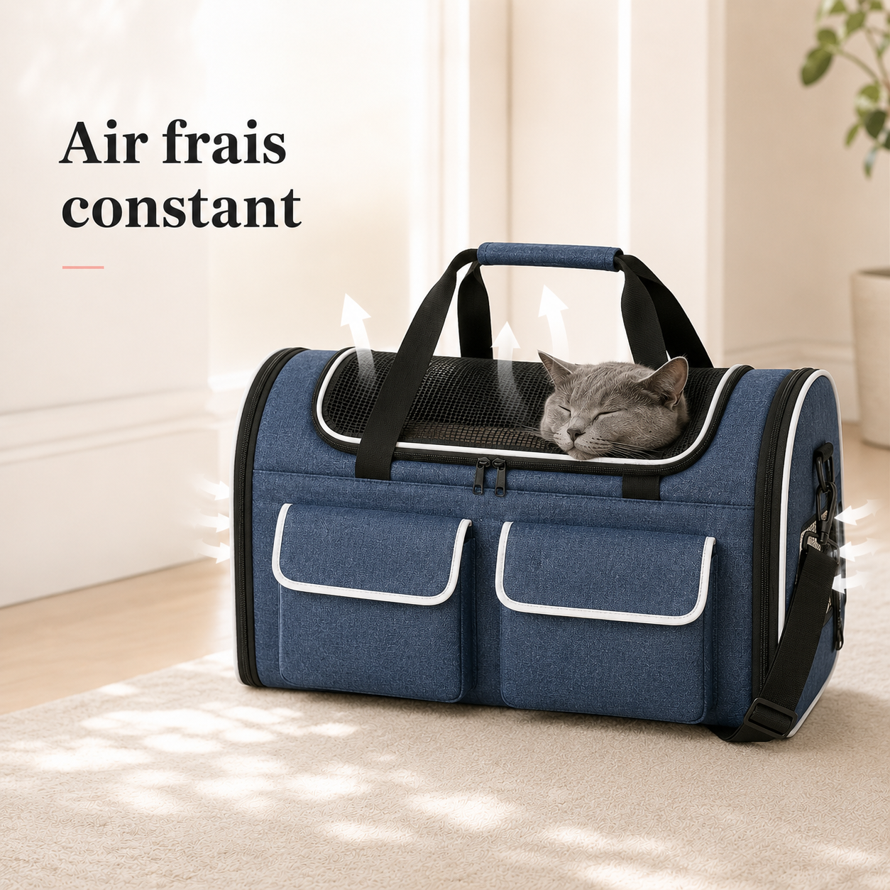 Air frais constant et ventilation - Sac de transport confortable XXL pour chat