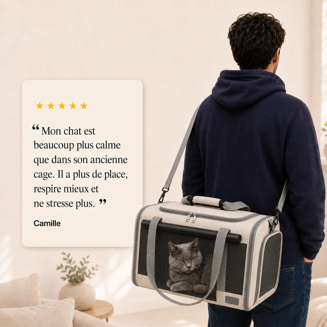 Avis client 5 etoiles - Sac de transport en maille pour chat 7kg