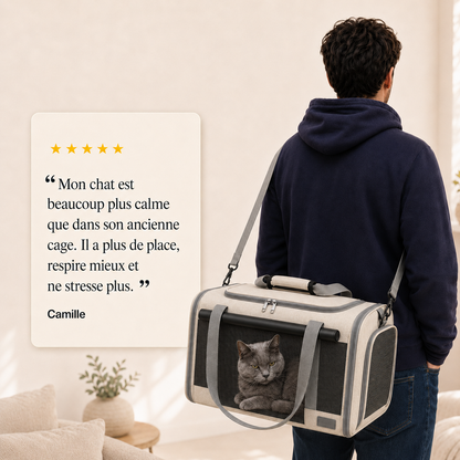 Avis client 5 etoiles - Sac de transport en maille pour chat 7kg
