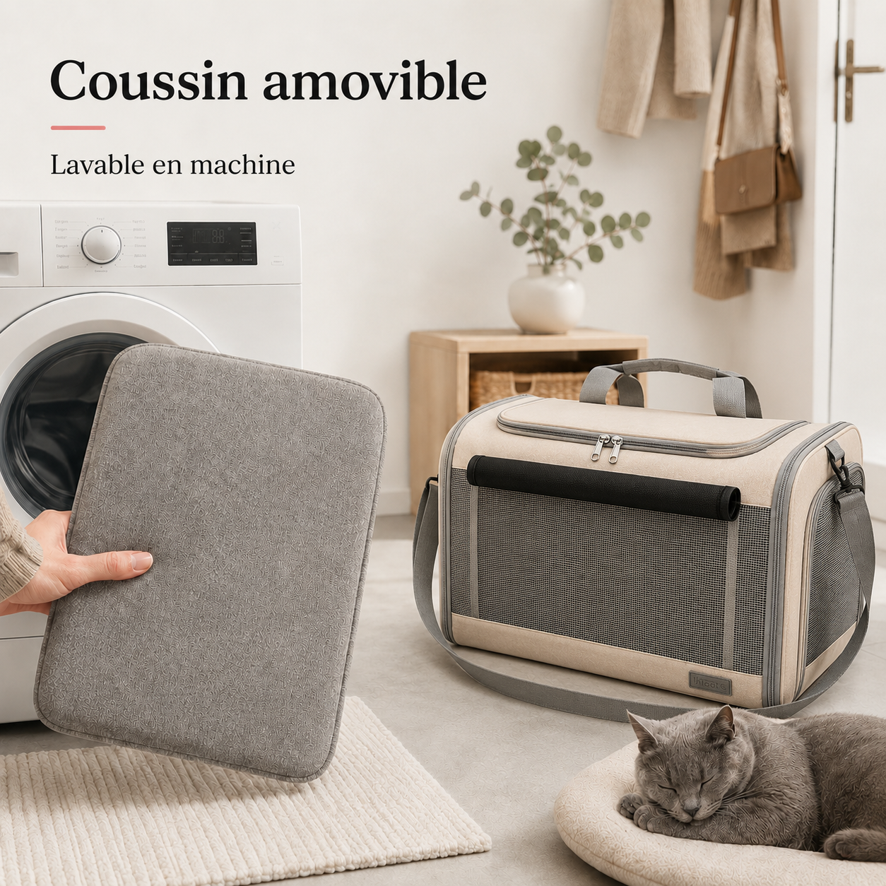 Coussin amovible lavable en machine - Sac de transport en maille pour chat 7kg
