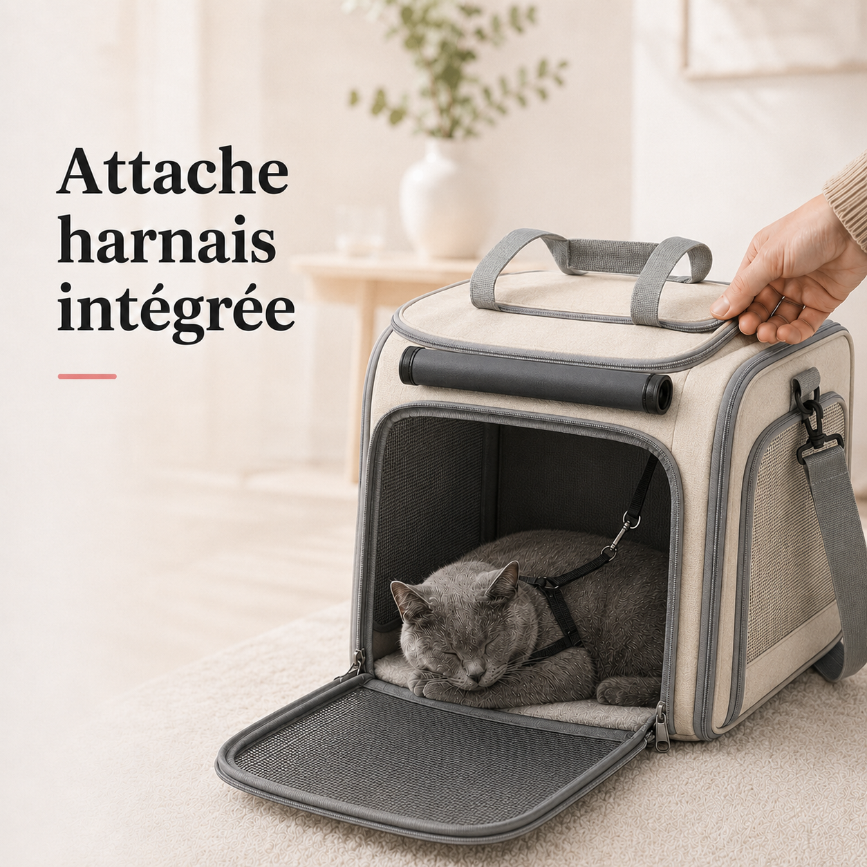 Attache harnais integree - Sac de transport en maille pour chat 7kg