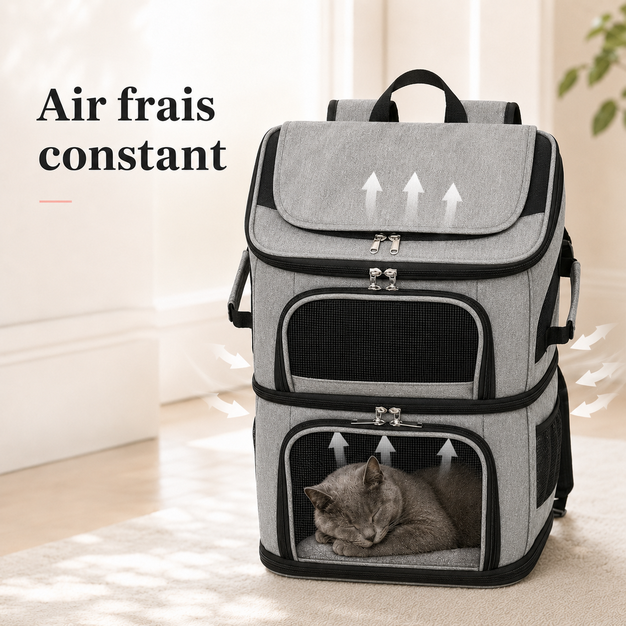 Air frais constant et ventilation - Sac de transport espace XXL pour chat
