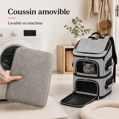 Coussin amovible lavable en machine - Sac de transport espace XXL pour chat