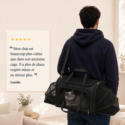 Avis client 5 etoiles - Sac de transport grand espace ventil� pour chat