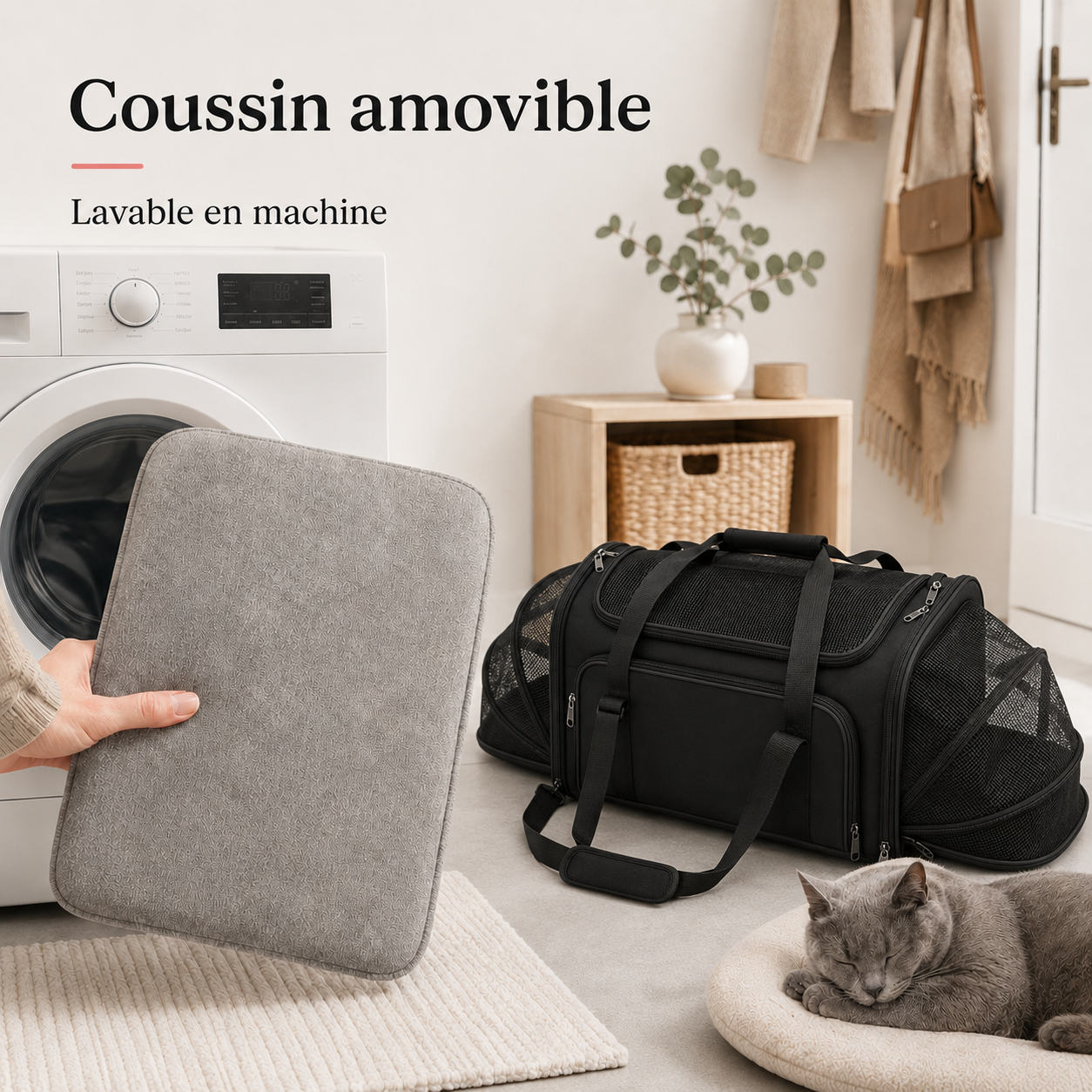 Coussin amovible lavable en machine - Sac de transport grand espace ventil� pour chat