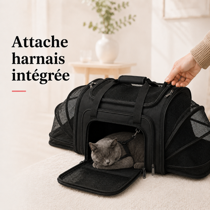 Attache harnais integree - Sac de transport grand espace ventil� pour chat