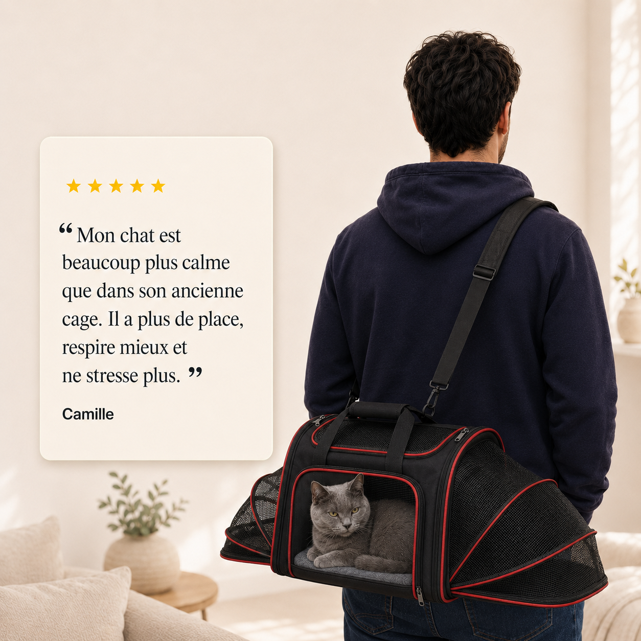 Avis client 5 etoiles - Sac de transport modulable s�curis� pour chat