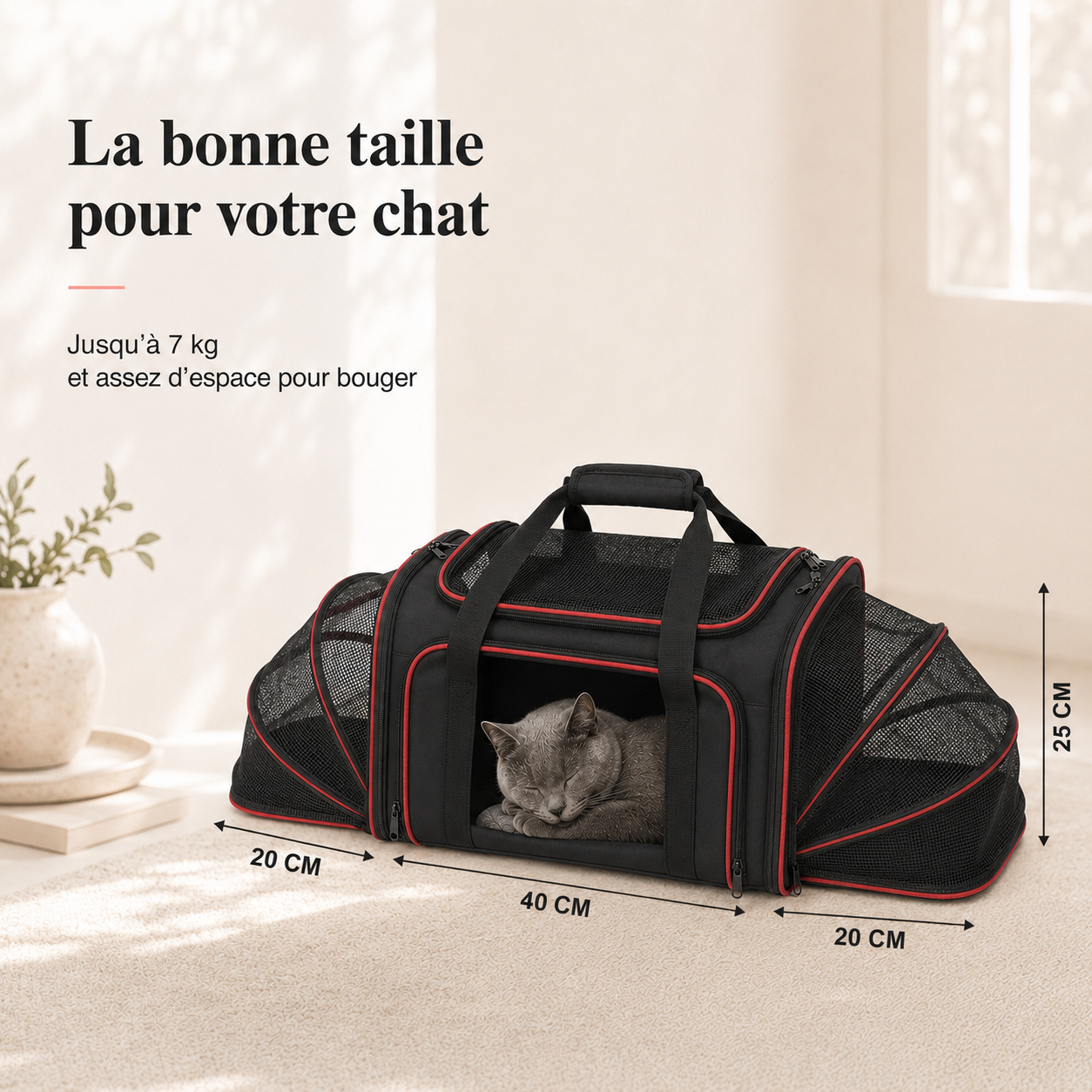 Dimensions et taille adaptee a votre chat - Sac de transport modulable s�curis� pour chat