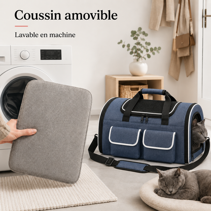 Coussin amovible lavable en machine - Sac de transport pour chat 10kg - Bleu
