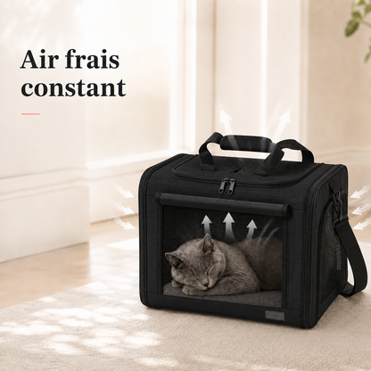Air frais constant et ventilation - Sac de transport pour chat 7kg - Noir
